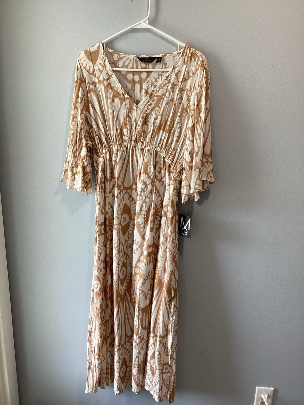 Mlle Gabrielle Cream and Beige Maxi Dress with Gathered Waist